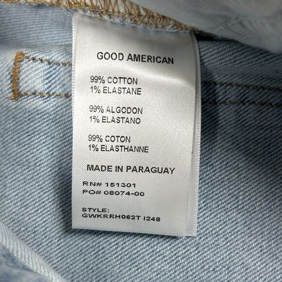 Good American The Weekender Jeans Women 4/27 Blue Straight Leg Raw Hem Indigo248 - Picture 13 of 14